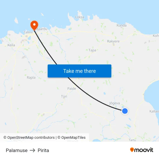 Palamuse to Pirita map