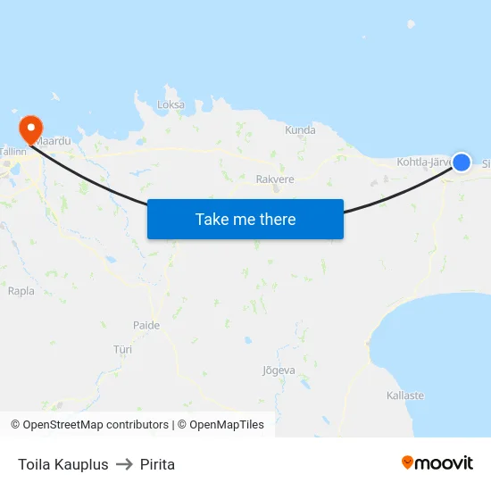 Toila Kauplus to Pirita map