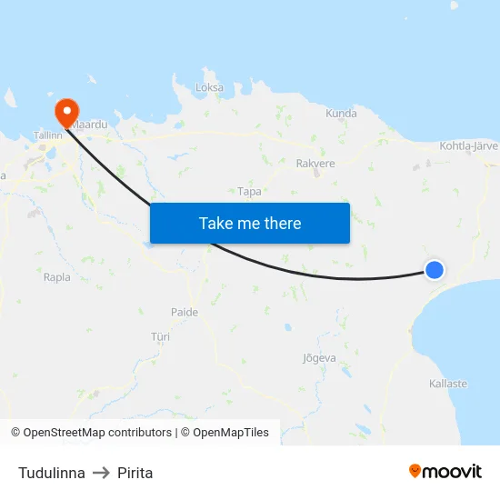 Tudulinna to Pirita map