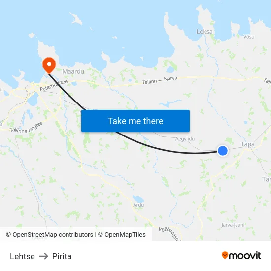 Lehtse to Pirita map