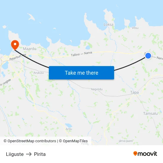 Liiguste to Pirita map