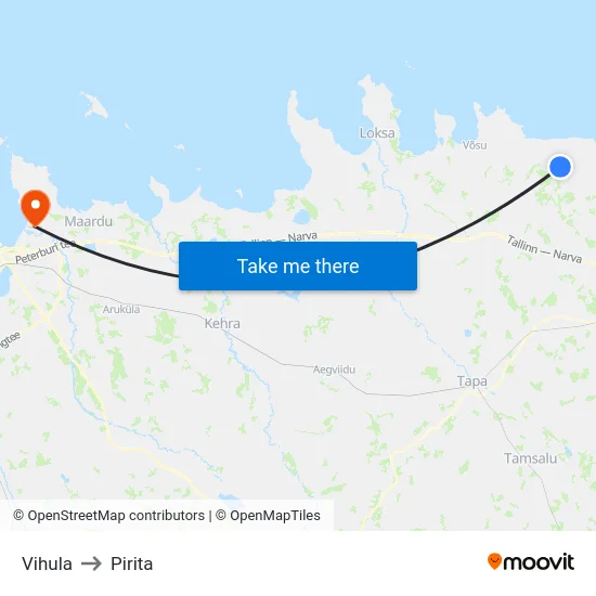 Vihula to Pirita map