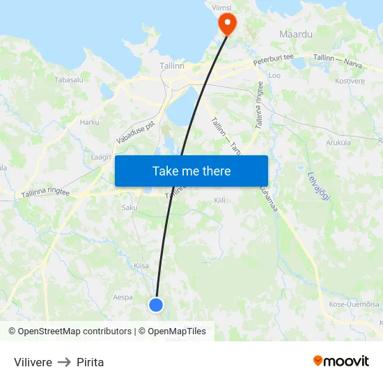 Vilivere to Pirita map