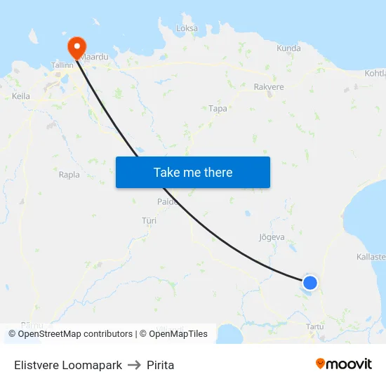 Elistvere Loomapark to Pirita map