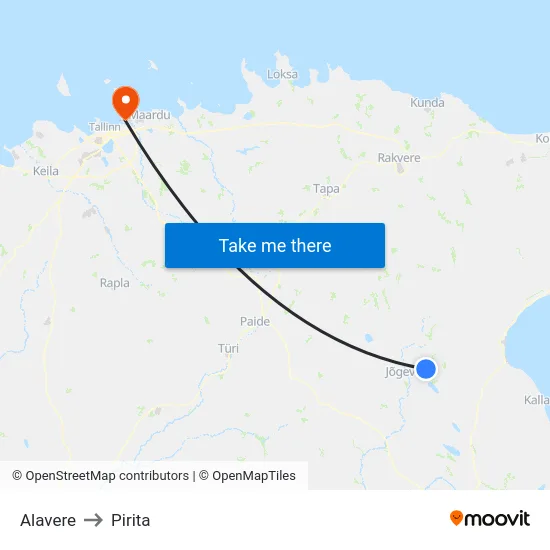 Alavere to Pirita map
