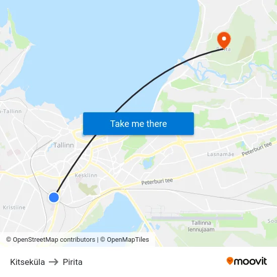 Kitseküla to Pirita map