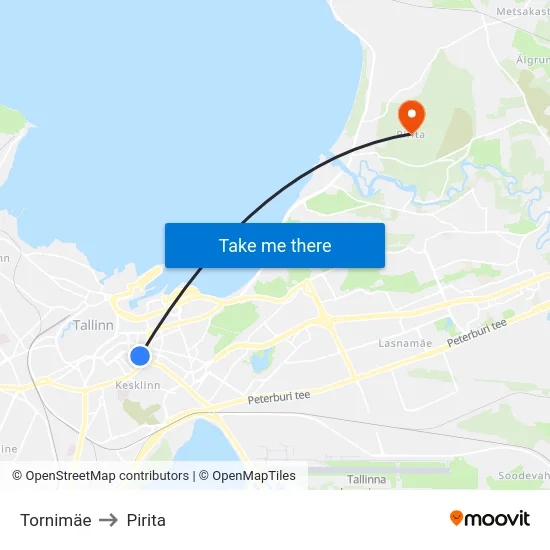 Tornimäe to Pirita map
