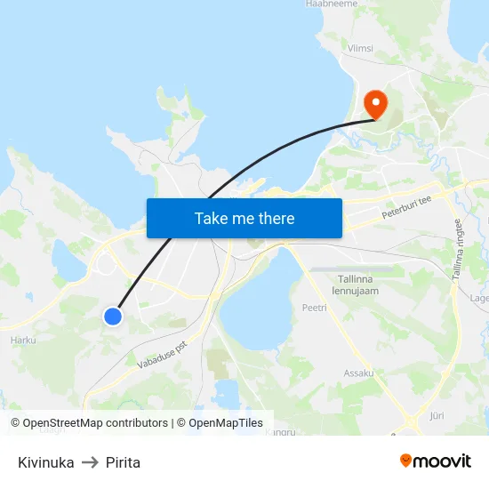 Kivinuka to Pirita map