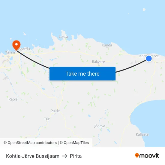 Kohtla-Järve Bussijaam to Pirita map