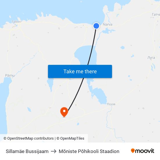 Sillamäe Bussijaam to Mõniste Põhikooli Staadion map