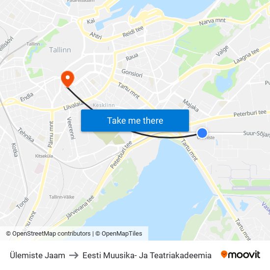 Ülemiste Jaam to Eesti Muusika- Ja Teatriakadeemia map