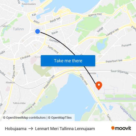 Hobujaama to Lennart Meri Tallinna Lennujaam map