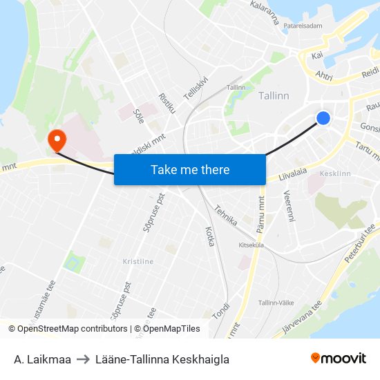 A. Laikmaa to Lääne-Tallinna Keskhaigla map