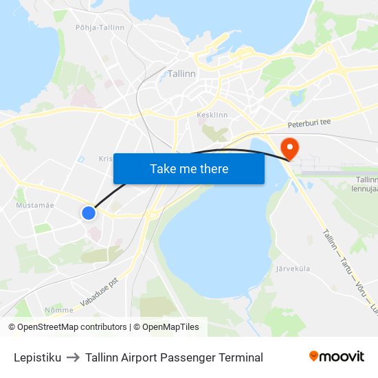 Lepistiku to Tallinn Airport Passenger Terminal map