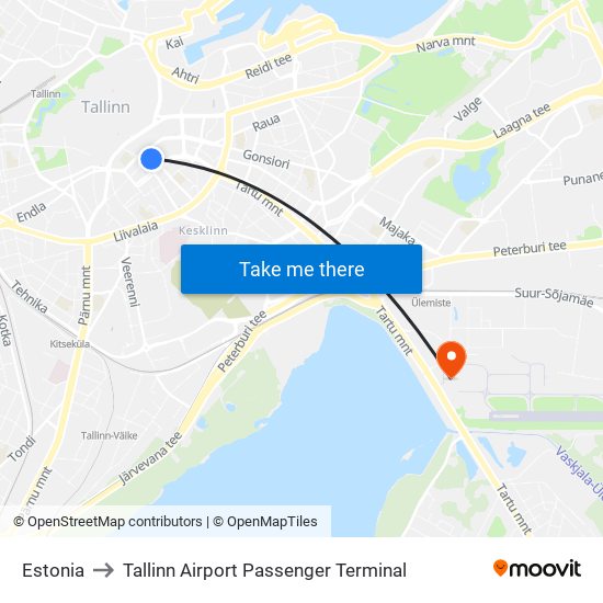 Estonia to Tallinn Airport Passenger Terminal map
