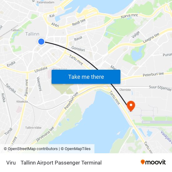 Viru to Tallinn Airport Passenger Terminal map