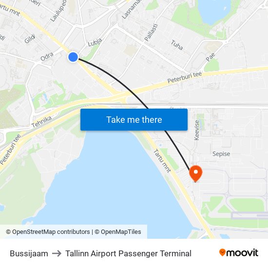 Bussijaam to Tallinn Airport Passenger Terminal map