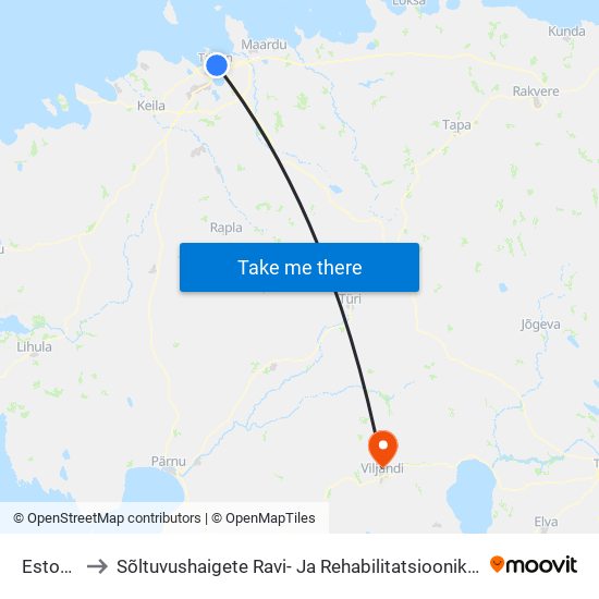 Estonia to Sõltuvushaigete Ravi- Ja Rehabilitatsioonikeskus map