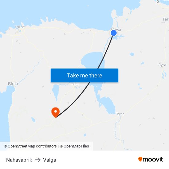 Nahavabrik to Valga map