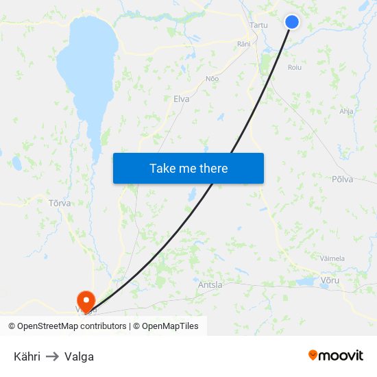 Kähri to Valga map