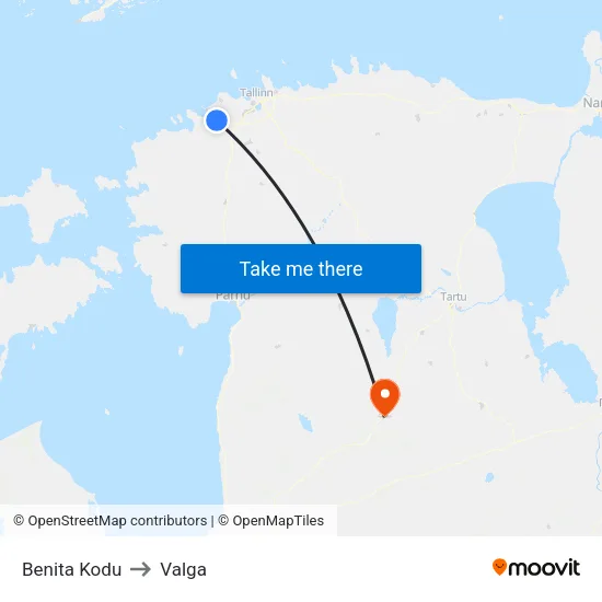Benita Kodu to Valga map