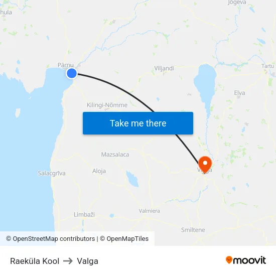 Raeküla Kool to Valga map