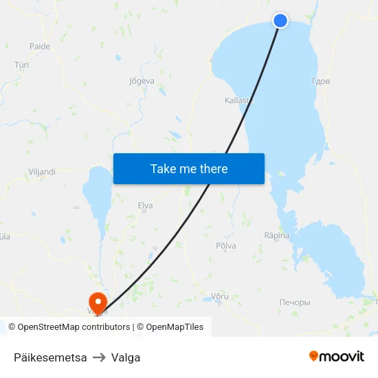 Päikesemetsa to Valga map