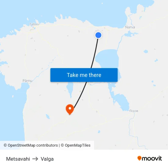 Metsavahi to Valga map