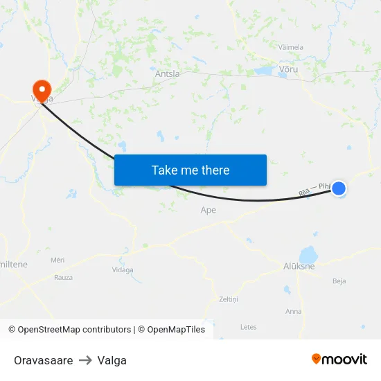 Oravasaare to Valga map