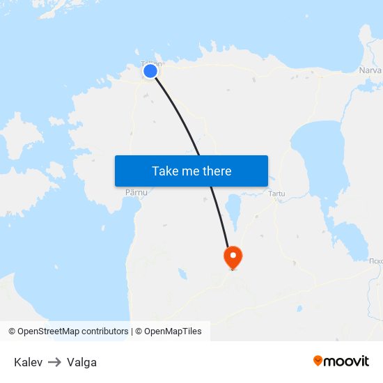 Kalev to Valga map