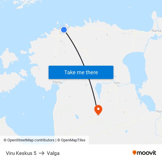 Viru Keskus 5 to Valga map