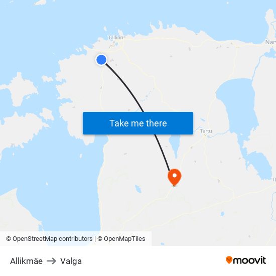 Allikmäe to Valga map