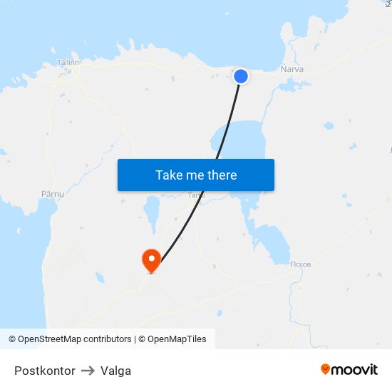 Postkontor to Valga map