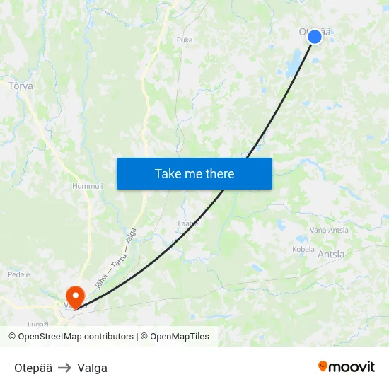 Otepää to Valga map