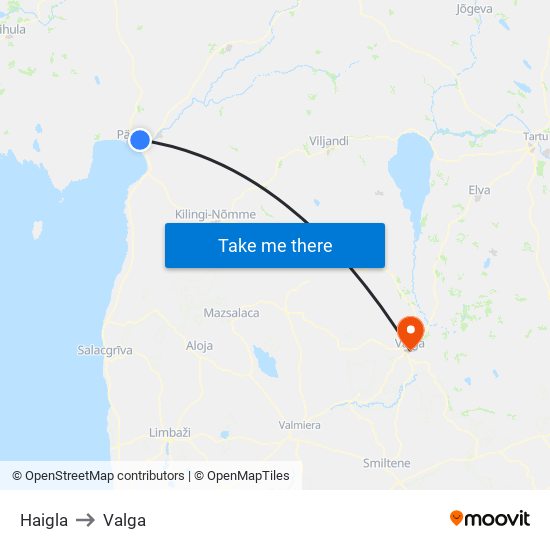 Haigla to Valga map