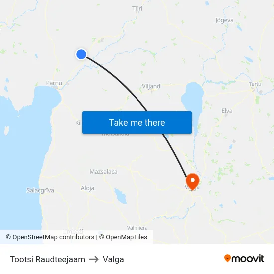 Tootsi Raudteejaam to Valga map