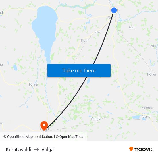 Kreutzwaldi to Valga map