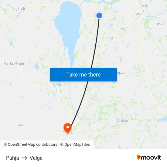 Puhja to Valga map