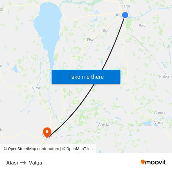 Alasi to Valga map