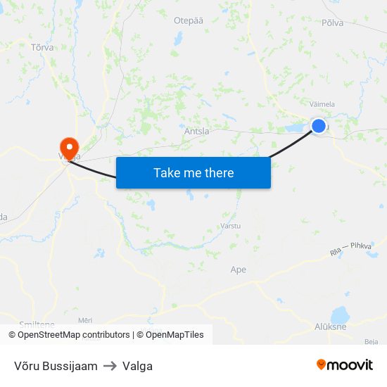 Võru Bussijaam to Valga map