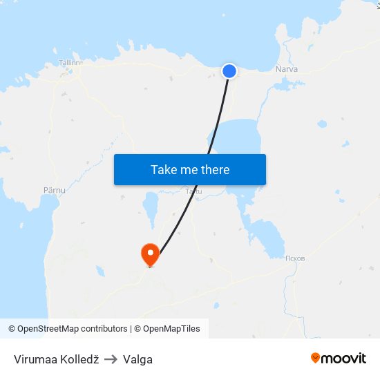 Virumaa Kolledž to Valga map