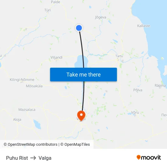 Puhu Rist to Valga map