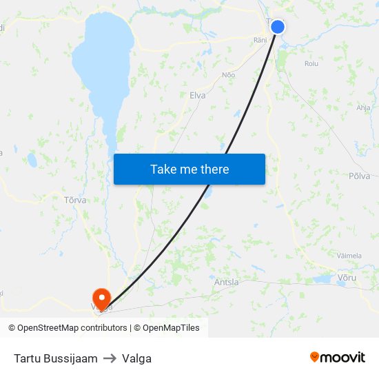 Tartu Bussijaam to Valga map