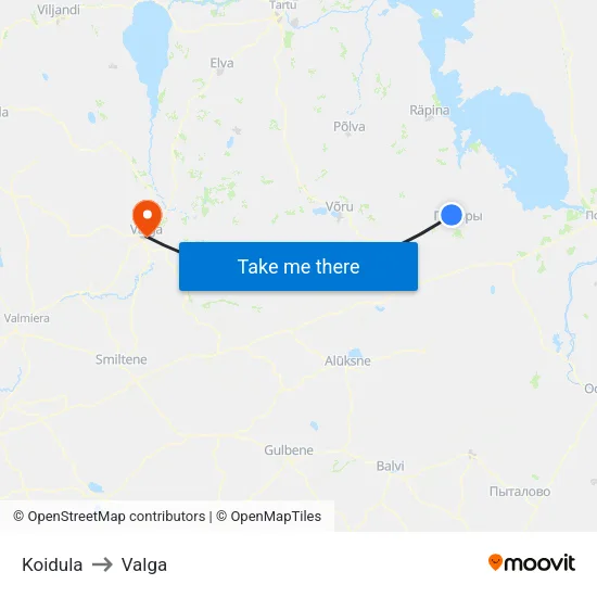 Koidula to Valga map
