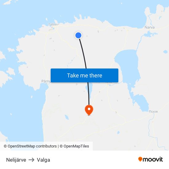 Nelijärve to Valga map