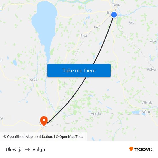 Ülevälja to Valga map