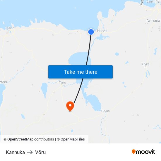 Kannuka to Võru map