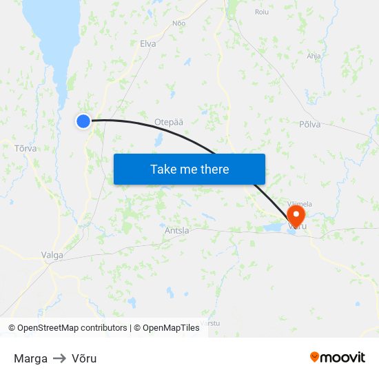 Marga to Võru map