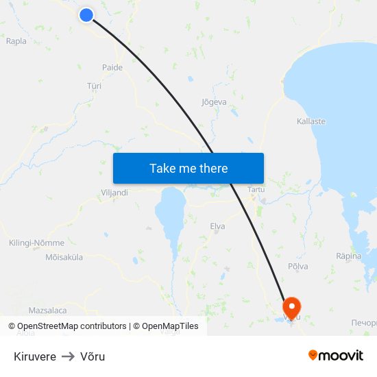 Kiruvere to Võru map