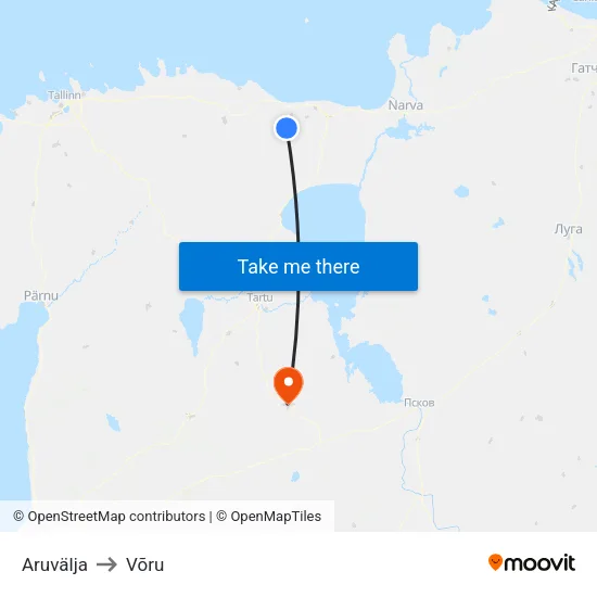 Aruvälja to Võru map
